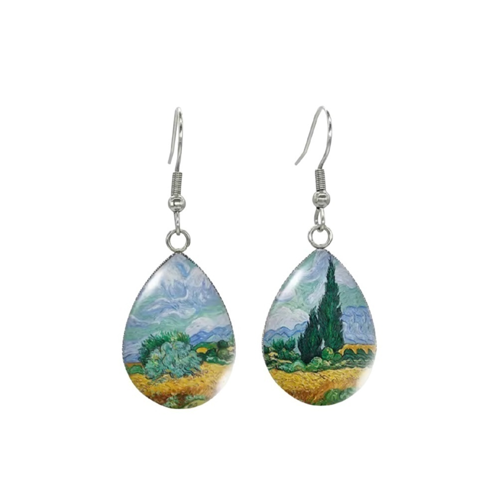 Van Gogh Landscape Teardrop Earrings – Lightweight Art-Inspired Dangle Jewelry